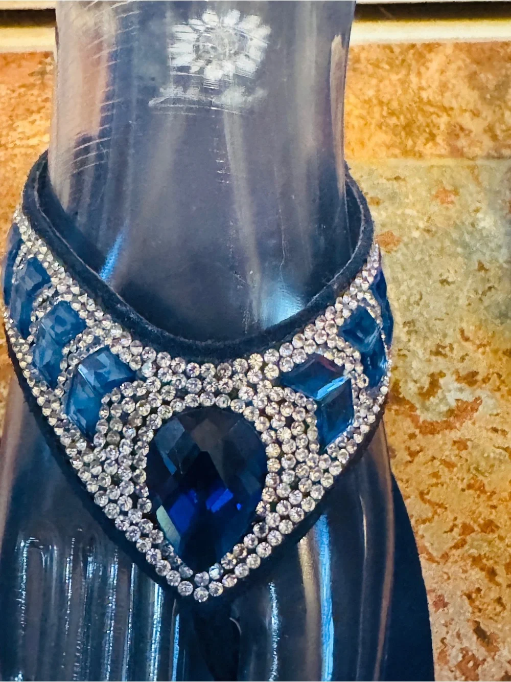 NWOB! Yellow Box Embellished Blue Gem and Rhinestone Platform Thong Sandals! - Picture 8 of 15